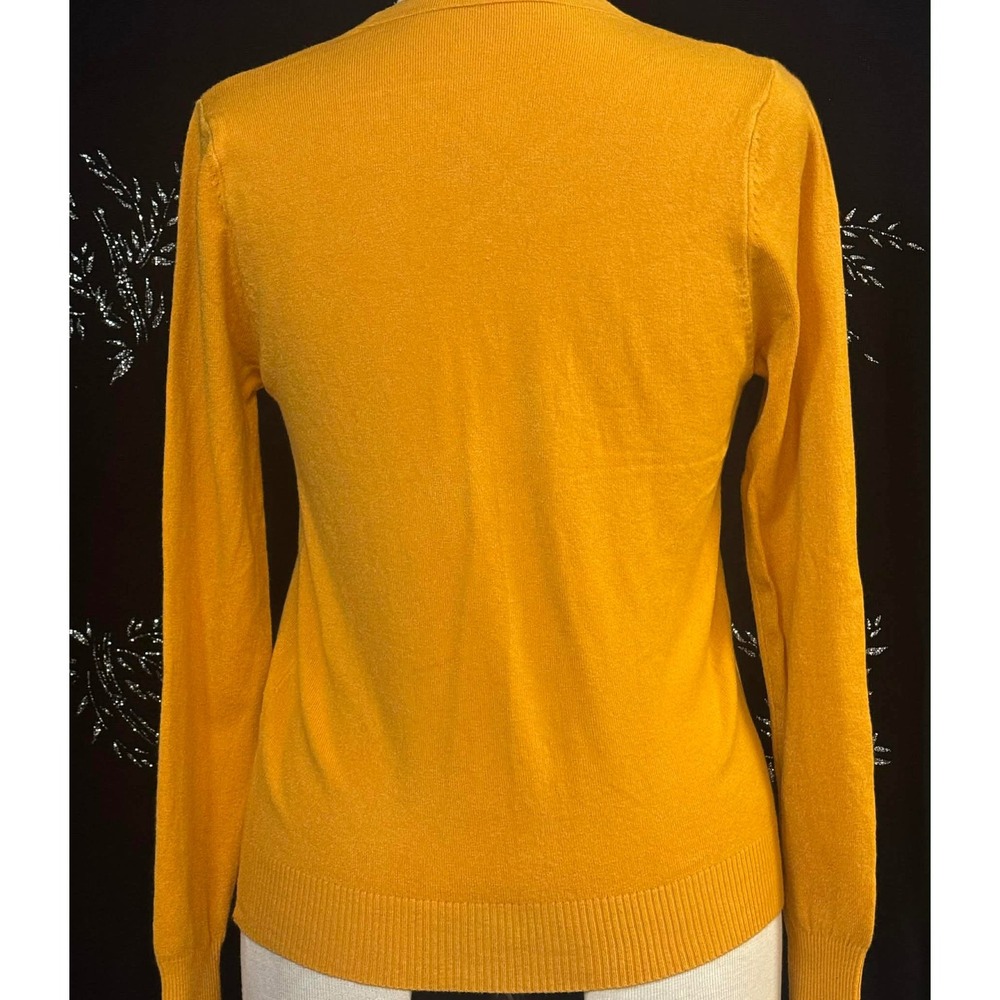 Mustard Yellow V-Neck Button Down Cardigan‎ Sweater Ribbed Knit Trim Womens - Picture 3 of 3